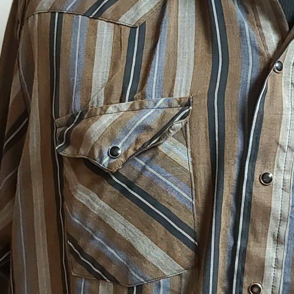 PANHANDLE SLIM Mens Brown Striped Pearl Snap Shirt - Picture 3 of 11